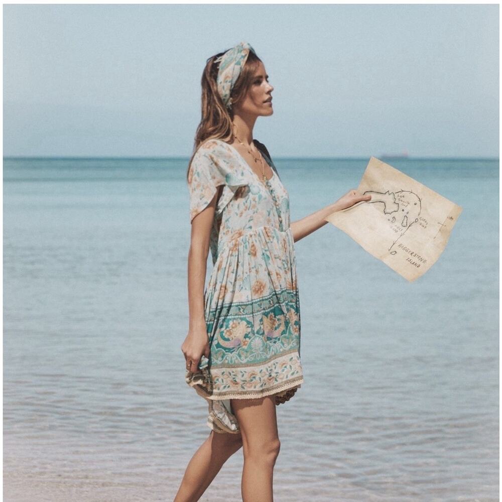 Spell & The Gypsy Collective Seashell Mini Dress in Seafoam Size XS - Picture 5 of 9
